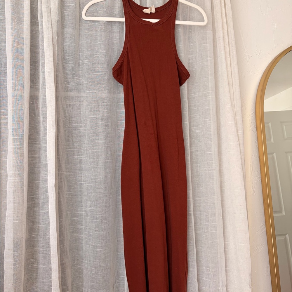 Sezane Midi Dress in Rust Brown